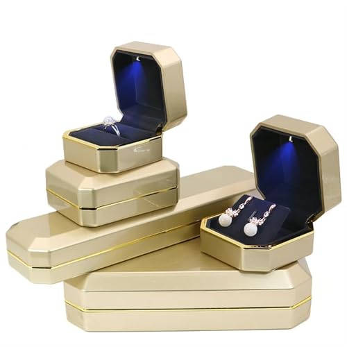 WLTYSM Ringschachtel Lack-Klavierlack-Ring-Ohrringe-Halsketten-Anhänger-Box mit leichtem, luxuriösem Kunststoff-Schmuck-Organizer als Geschenkverpackung Ring Geschenkbcox(Gold,Earring Box) von WLTYSM