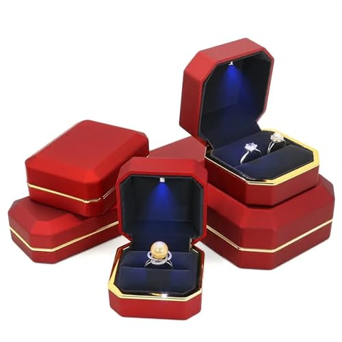 WLTYSM Ringschachtel Lack-Klavierlack-Ring-Ohrringe-Halsketten-Anhänger-Box mit leichtem, luxuriösem Kunststoff-Schmuck-Organizer als Geschenkverpackung Ring Geschenkbcox(Red,Big Ring Box) von WLTYSM