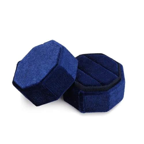 WLTYSM Ringschachtel Sechseckige Samt-Schmuckschatulle, Doppelring-Aufbewahrungsbox, Damen-Geschenk, Ohrringe, Paketetui, Ehering-Display-Verpackungsbox Ring Geschenkbcox(Dark Blue-Double) von WLTYSM