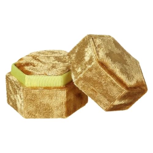 WLTYSM Ringschachtel Sechseckige Samt-Schmuckschatulle, Doppelring-Aufbewahrungsbox, Damen-Geschenk, Ohrringe, Paketetui, Ehering-Display-Verpackungsbox Ring Geschenkbcox(Gold) von WLTYSM