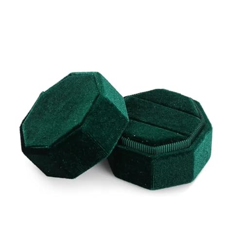 WLTYSM Ringschachtel Sechseckige Samt-Schmuckschatulle, Doppelring-Aufbewahrungsbox, Damen-Geschenk, Ohrringe, Paketetui, Ehering-Display-Verpackungsbox Ring Geschenkbcox(Green-Double) von WLTYSM