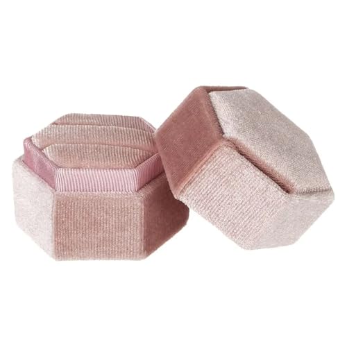 WLTYSM Ringschachtel Sechseckige Samt-Schmuckschatulle, Doppelring-Aufbewahrungsbox, Damen-Geschenk, Ohrringe, Paketetui, Ehering-Display-Verpackungsbox Ring Geschenkbcox(Pink) von WLTYSM