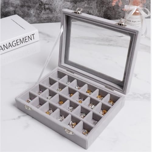 WLTYSM Schmuck-Aufbewahrungsbox, Schmuck-Aufbewahrungsbox, Ohrringe, Ringe, Halskette, Schmuck-Klassifizierung, staubdicht, transparent, Klappdeckel, Schmuckschatulle, Organizer (grau) von WLTYSM