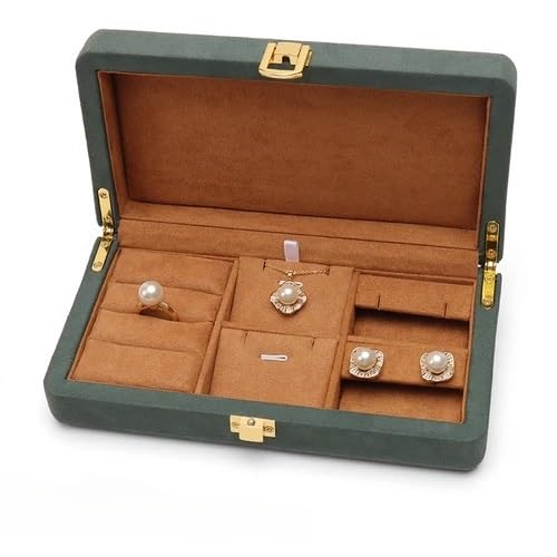 WLTYSM Schmuck-Aufbewahrungsbox, Schmuckschatulle, Metallschnalle, Mikrofaser, Ring, Halskette, Anhänger, Set, Geschenk-Box, Schmuckkästchen, Organizer (grüne Anzugbox) von WLTYSM