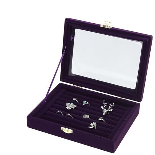 WLTYSM Schmuck-Aufbewahrungsbox mit 24 Fächern/8 Kabinen, Samt-Schmuckschatulle mit Glasabdeckung, Schmuckring-Präsentationsbox, Tablett-Halter, Aufbewahrungsbox, Organizer, Schmuckkästchen, Organizer von WLTYSM