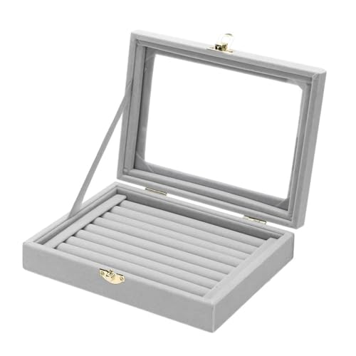 WLTYSM Schmuck-Aufbewahrungsbox mit 24 Fächern/8 Kabinen, Samt-Schmuckschatulle mit Glasabdeckung, Schmuckring-Präsentationsbox, Tablett-Halter, Aufbewahrungsbox, Organizer, Schmuckkästchen, Organizer von WLTYSM