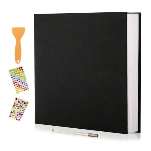 WLTYSM Scrapbook Fotoalbum Fotoalbum, selbstklebend, 11 x 10,6 Zoll, Scrapbook, 40 Seiten, Leineneinband, DIY-Fotoalbum mit einem Metallic-Stift und DIY-Zubehör Fotoalbum(Black) von WLTYSM