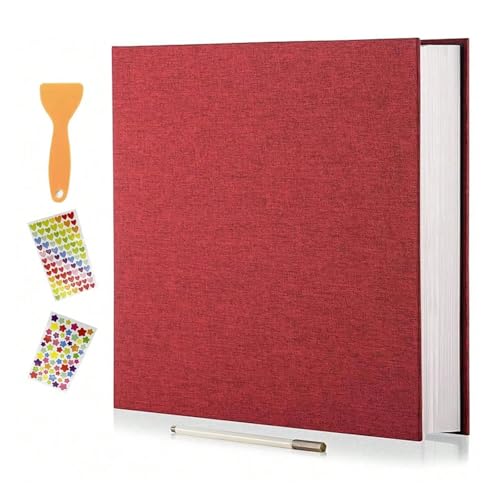 WLTYSM Scrapbook Fotoalbum Fotoalbum, selbstklebend, 11 x 10,6 Zoll, Scrapbook, 40 Seiten, Leineneinband, DIY-Fotoalbum mit einem Metallic-Stift und DIY-Zubehör Fotoalbum(Red) von WLTYSM