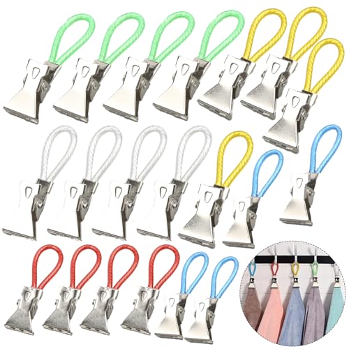 20 Stück Handtuchklammern Aufhänger für Handtücher Handtuch aufhänger Handtuchaufhänger Clip Handtuchclips zum Aufhängen Handtuchaufhänger ohne Nähen Bunt Bad und Küche (Weiß, Rot, Grün, Gelb, Blau) von WLVinson