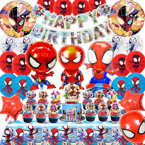 WLXWZ Spiderm Geburtstagsdeko, Spiderm Geburtstag Luftballon und Zahlenballons, Spiderm Tortendeko, Spiderm Tischdecke, Happy Birthday Girlande, etc, Spiderm Deko Geburtstag Kinder Set von WLXWZ