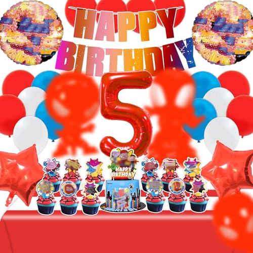 WLXWZ Spiderm Geburtstagsdeko 5 Jahre, Spiderm Geburtstag Luftballon und Zahlenballons, Spider Tortendeko, Spider Tischdecke, Happy Birthday Girlande, etc, Spiderm Deko Geburtstag Kinder 5 Jahre von WLXWZ