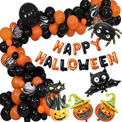 Halloween Party Luftballons, Halloween Ballon Garland Arch Kit, Party Dekoration Enthält große Ballon Bögen für Halloween Dekoration sowie Kürbisse, Fledermäuse, Spinnen und andere geformte Ballons von WLZP