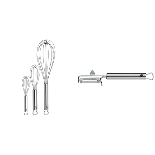 WMF Profi Plus Schneebesen Set 3-teilig & Profi Plus Kartoffelschäler Pendelklinge 19 cm, Pendelschäler einschneidig, Gemüseschäler, Cromargan Edelstahl teilmattiert, spülmaschinengeeignet von WMF