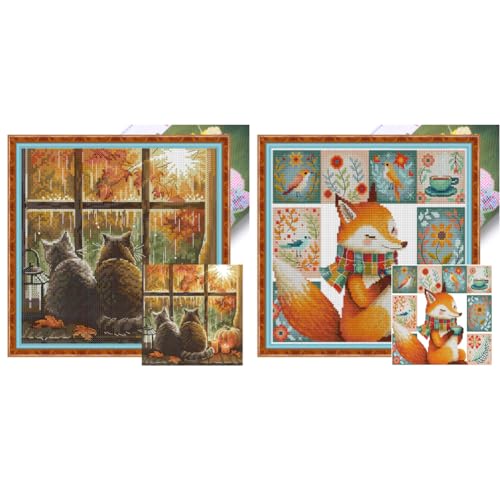 WMFASBAG Partials Stickerei Eco-Cotton-Thread 14CT Printed Cat Cross Stitch Kit 23x23cm von WMFASBAG