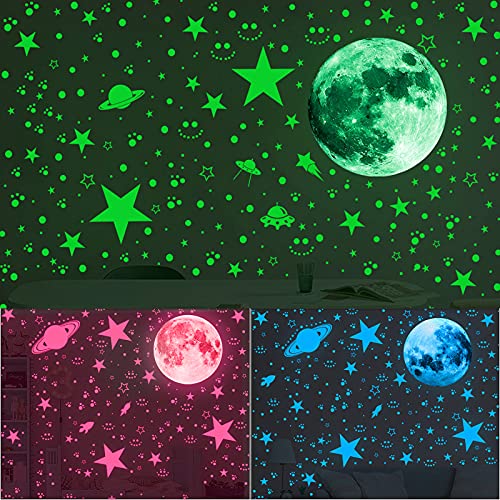 930 Stück Leuchtsterne Selbstklebend Wandsticker, Leuchtender Planet Sticker Leuchtpunkte Mond für deinen Sternenhimmel und fluoreszierend Leuchtaufkleber - Leuchtsticker Wandtattoo (grün) von WMLBK