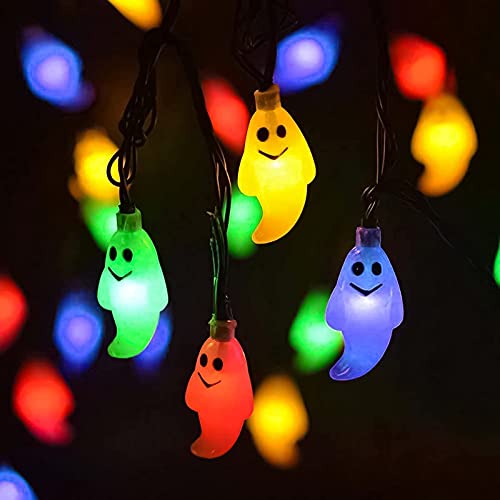 WMLBK Geister-Lichterkette, Halloween-Lichterkette, USB-betrieben, Farblichter, 40 LEDs, bunte Geister, Halloween-Dekorationen für drinnen und draußen von WMLBK