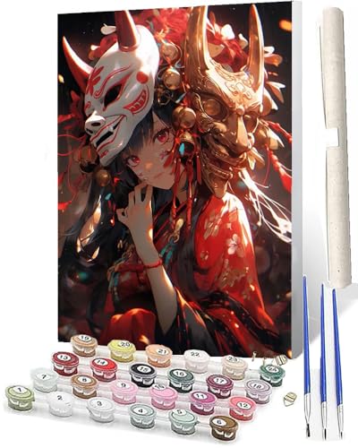 Malen Nach Zahlen ErwachseneMalen Nach Zahlen Mit Pinseln und Acrylfarbe Japanischer Maskenkarikatur-Anime-Junge 006 DIY Set Basteln Erwachsene mit Pinseln und Acrylfarben für Home Decor40x50cm von WMZPOY