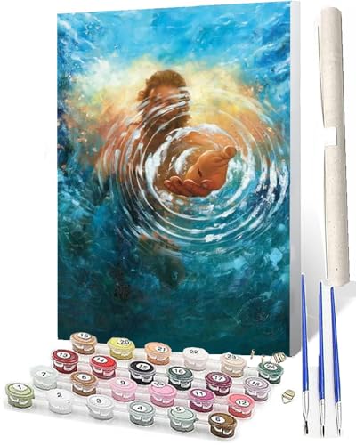 Malen nach Zahlen Erwachsene DIY Malen nach Zahlen Set ohne Rahmen inklusive Pinsel und Acrylfarben Mann greift ins Wasser 2 DIY für Home Wall Decor 40 x 50cm Rahmenlos von WMZPOY