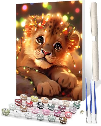 WMZPOY Malen Nach Zahlen Erwachsene Anfänger, ab 7 8 9 10 Jahre Mädchen für Home Deko Geburtstag Weihnachten Geschenk Fantasie-Löwen-Babykrone 11 Kommt Mit Farbe und Pinsel 40x50cm von WMZPOY