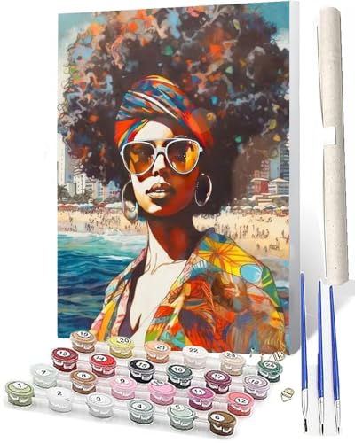 WMZPOY Malen Nach Zahlen Erwachsene Anfänger Afrikanische Frau am Strand_025 DIY Handgemalt Ölgemälde Kits auf Leinwand mit Pinseln Acrylpigment Deko Painting by Numbers 40 * 50 von WMZPOY