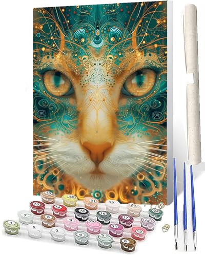 WMZPOY Malen Nach Zahlen Erwachsene Anfänger Farbe Starlight Animal Cat 017 DIY Handgemalt Ölgemälde Kits auf Leinwand mit Pinseln Acrylpigment Deko Painting by Numbers 40 * 50 von WMZPOY