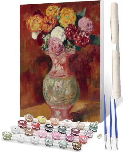 WMZPOY Malen Nach Zahlen Erwachsene Anfänger Tintenblumenvase 020 DIY Handgemalt Ölgemälde Kits auf Leinwand mit Pinseln Acrylpigment Deko Painting by Numbers 40 * 50 von WMZPOY