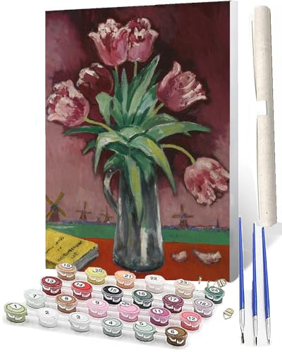 WMZPOY Malen Nach Zahlen Erwachsene DIY Handgemalt Ölgemälde Kit für Anfänger und Erwachsene Tintenblumenvase 004 Mit 3-Pinseln und AcrylfarbeOhne Rahmen 40X50CM von WMZPOY