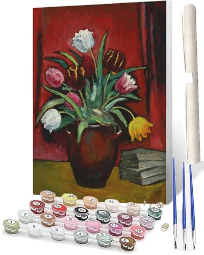 WMZPOY Malen Nach Zahlen Erwachsene DIY Handgemalt Ölgemälde Kit für Anfänger und Erwachsene Tintenblumenvase 034 Mit 3-Pinseln und AcrylfarbeOhne Rahmen 40X50CM von WMZPOY