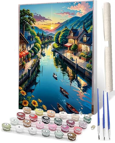 WMZPOY Malen Nach Zahlen Erwachsene DIY Handgemalt Ölgemälde Kit für Erwachsene und Anfänger, Paint by Numbers Tiere Bridgewater Housing_020 Home Haus Deko 40 x 50 cm von WMZPOY