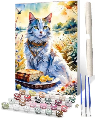 WMZPOY Malen Nach Zahlen Erwachsene DIY Handgemalt Ölgemälde Kit für Erwachsene und Anfänger, Paint by Numbers Tiere Farbe Cat-19 Home Haus Deko 40 x 50 cm von WMZPOY