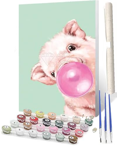 WMZPOY Malen Nach Zahlen Erwachsene Malen Nach Zahlen Tiere Anfänger Ballonschwein DIY Ölgemälde Leinwand Kit für Geschenke und Home Wand Dekor (40x50cm) von WMZPOY