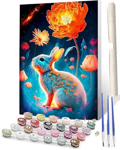 WMZPOY Malen Nach Zahlen Erwachsene Malen Nach Zahlen Tiere Anfänger Fantasiehase DIY Ölgemälde Leinwand Kit für Geschenke und Home Wand Dekor (40x50cm) von WMZPOY