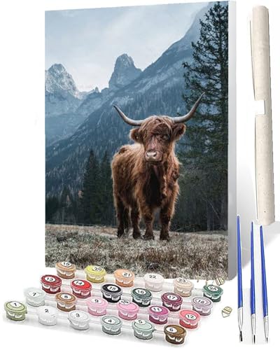 WMZPOY Malen Nach Zahlen Erwachsene Malen Nach Zahlen Tiere Anfänger Hochlandrinder_013 DIY Ölgemälde Leinwand Kit für Geschenke und Home Wand Dekor (40x50cm) von WMZPOY