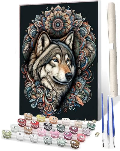 WMZPOY Malen Nach Zahlen Erwachsene Malen Nach Zahlen Tiere Anfänger Mandala-Wolf DIY Ölgemälde Leinwand Kit für Geschenke und Home Wand Dekor (40x50cm) von WMZPOY