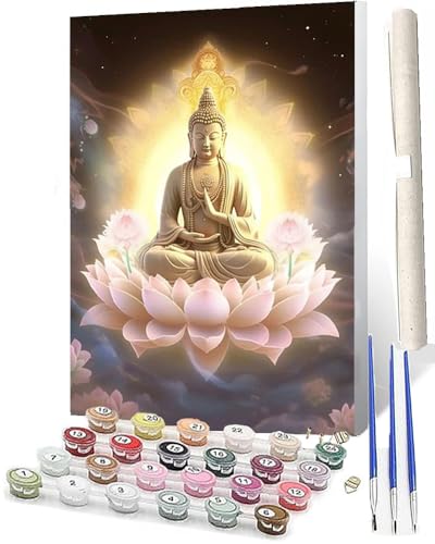 WMZPOY Malen Nach Zahlen ErwachseneDiy Malen Nach Zahlen Im Alter Von 8 Bis 12 JahrenGeeignet FüR öLmalanfäNger Religiöser Buddha Lotus 112 Als Festival Geschenk (40x 50cm) von WMZPOY