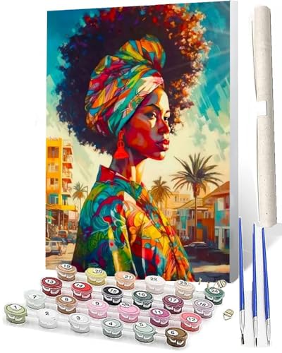 WMZPOY Malen Nach Zahlen ErwachseneMalen Nach Zahlen Mit Pinseln und Acrylfarbe Afrikanische Frau am Strand_003 DIY Set Basteln Erwachsene mit Pinseln und Acrylfarben für Home Decor40x50cm von WMZPOY