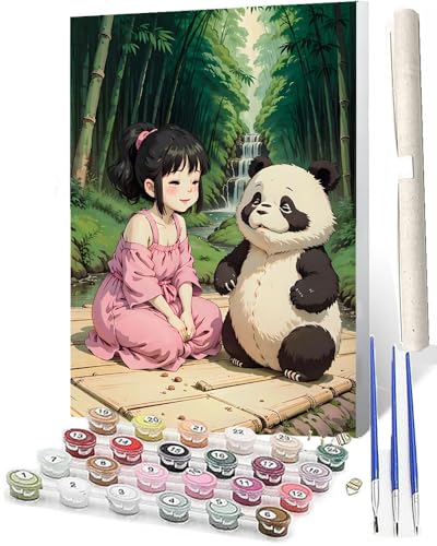 WMZPOY Malen Nach Zahlen ErwachseneMalen Nach Zahlen Mit Pinseln und Acrylfarbe Bambuswaldmädchen Panda 002 DIY Set Basteln Erwachsene mit Pinseln und Acrylfarben für Home Decor40x50cm von WMZPOY