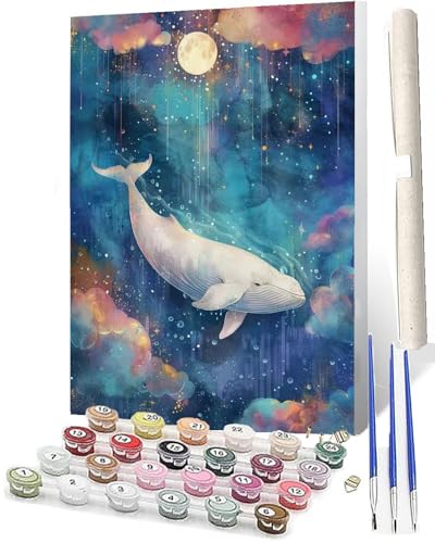 WMZPOY Malen Nach Zahlen ErwachseneMalen Nach Zahlen Mit Pinseln und Acrylfarbe Fantasie-Sternenhimmel-Vollmond-Delfin 025 DIY Set Basteln Erwachsene mit Pinseln und Acrylfarben für Home Decor40x50cm von WMZPOY