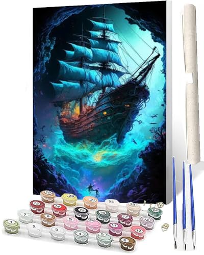 WMZPOY Malen Nach Zahlen ErwachseneMalen Nach Zahlen Mit Pinseln und Acrylfarbe Fantasy-Seeschiff DIY Set Basteln Erwachsene mit Pinseln und Acrylfarben für Home Decor40x50cm von WMZPOY