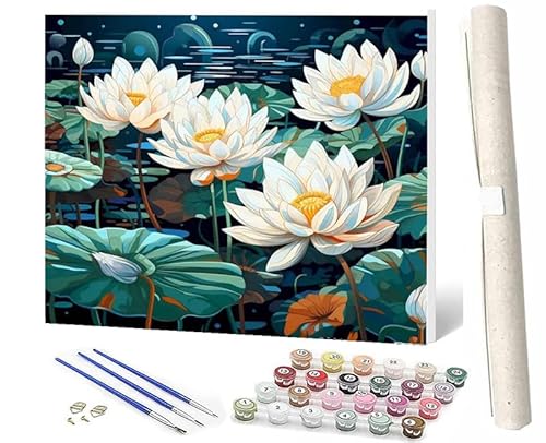 WMZPOY Malen Nach Zahlen ErwachseneMalen Nach Zahlen Mit Pinseln und Acrylfarbe Flussteichlotus DIY Set Basteln Erwachsene mit Pinseln und Acrylfarben für Home Decor40x50cm von WMZPOY