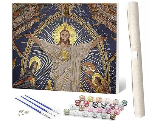 WMZPOY Malen Nach Zahlen ErwachseneMalen Nach Zahlen Mit Pinseln und Acrylfarbe Jesus 2 DIY Set Basteln Erwachsene mit Pinseln und Acrylfarben für Home Decor40x50cm von WMZPOY