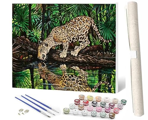 WMZPOY Malen Nach Zahlen ErwachseneMalen Nach Zahlen Mit Pinseln und Acrylfarbe Leopard-Trinkwasser DIY Set Basteln Erwachsene mit Pinseln und Acrylfarben für Home Decor40x50cm von WMZPOY