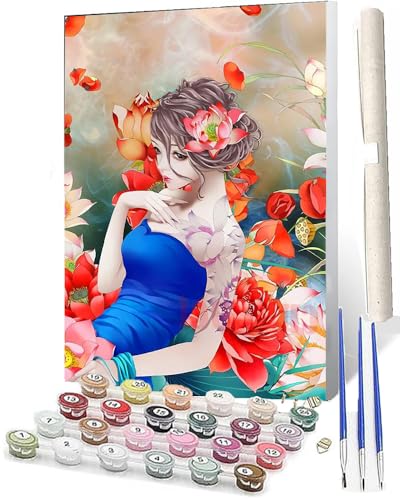 WMZPOY Malen Nach Zahlen ErwachseneMalen Nach Zahlen Mit Pinseln und Acrylfarbe Lila Kleid Frau Blumen DIY Set Basteln Erwachsene mit Pinseln und Acrylfarben für Home Decor40x50cm von WMZPOY