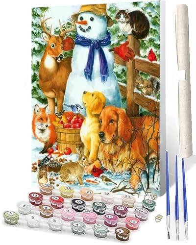 WMZPOY Malen Nach Zahlen ErwachseneMalen Nach Zahlen Mit Pinseln und Acrylfarbe Schneemann und Tiere DIY Set Basteln Erwachsene mit Pinseln und Acrylfarben für Home Decor40x50cm von WMZPOY