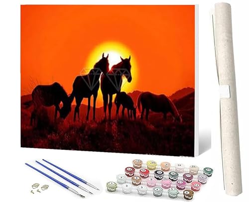 WMZPOY Malen Nach Zahlen ErwachseneMalen Nach Zahlen Mit Pinseln und Acrylfarbe Sonnenuntergang Pferd 2 DIY Set Basteln Erwachsene mit Pinseln und Acrylfarben für Home Decor40x50cm von WMZPOY