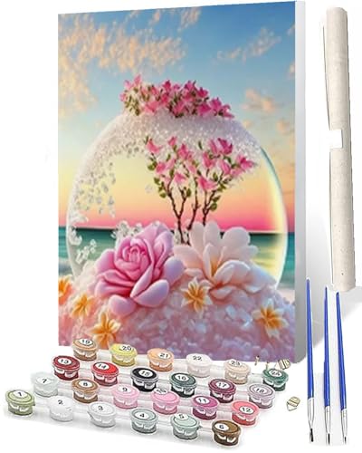 WMZPOY Malen Nach Zahlen ErwachseneMalen Nach Zahlen Mit Pinseln und Acrylfarbe Strand-Ozean-Blumen DIY Set Basteln Erwachsene mit Pinseln und Acrylfarben für Home Decor40x50cm von WMZPOY