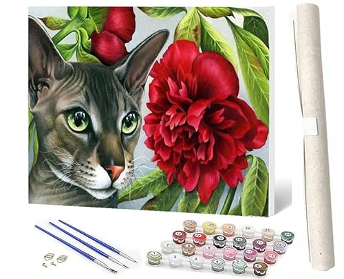 WMZPOY Malen Nach Zahlen ErwachseneMalen Nach Zahlen Mit Pinseln und Acrylfarbe Tierische Katzenblumen 2 DIY Set Basteln Erwachsene mit Pinseln und Acrylfarben für Home Decor40x50cm von WMZPOY