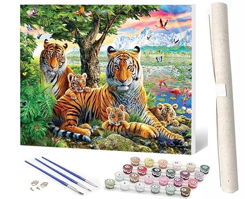 WMZPOY Malen Nach Zahlen ErwachseneMalen Nach Zahlen Mit Pinseln und Acrylfarbe Tierisches Tigerbaby 1 DIY Set Basteln Erwachsene mit Pinseln und Acrylfarben für Home Decor40x50cm von WMZPOY