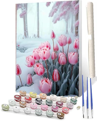 WMZPOY Malen Nach Zahlen ErwachseneMalen Nach Zahlen Mit Pinseln und Acrylfarbe Tulpe_015 DIY Set Basteln Erwachsene mit Pinseln und Acrylfarben für Home Decor40x50cm von WMZPOY