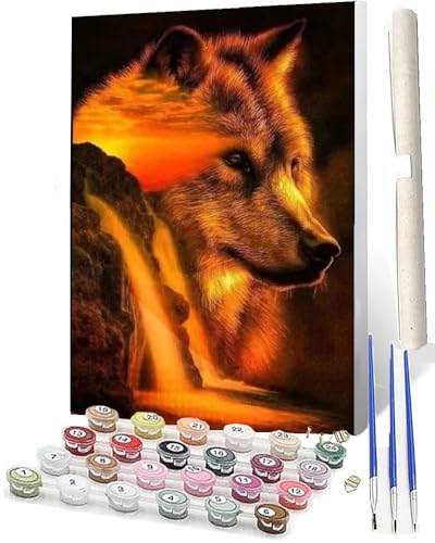 WMZPOY Malen Nach Zahlen ErwachseneMalen Nach Zahlen Mit Pinseln und Acrylfarbe Wüstenwolf DIY Set Basteln Erwachsene mit Pinseln und Acrylfarben für Home Decor40x50cm von WMZPOY